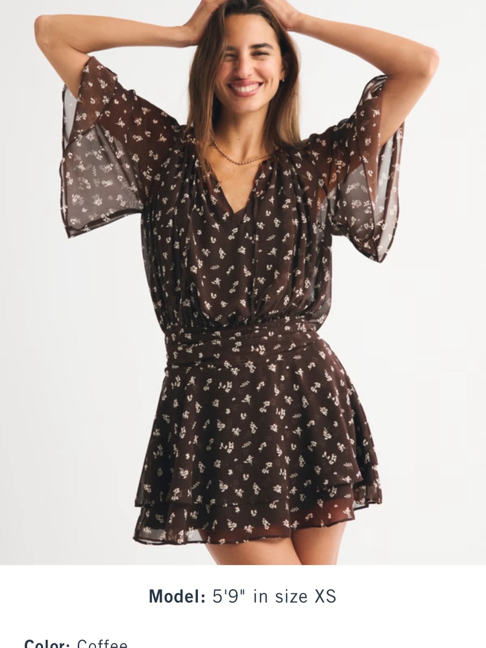 Abercrombie & Fitch Brown Floral V-Neck Mini Dress